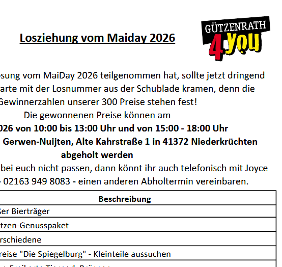 Mai Day 2026 Ergebnis Losziehung